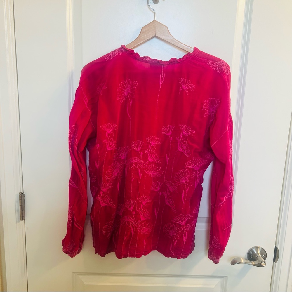 Johnny Was Vibrant Pink Floral Embroidered Blouse - Picture 2 of 5